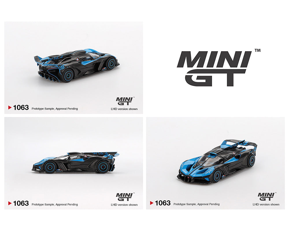 Preorder) Mini GT 1:64 Bugatti Bolide Presentation – Black Blue