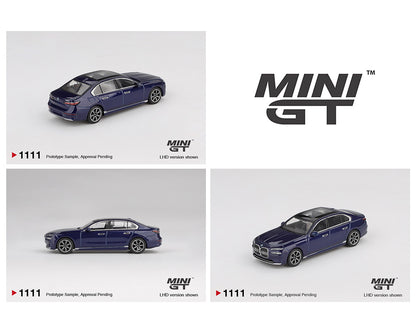 (Preorder) Mini GT 1:64 BMW i7 xDrive60 – Tanzanite Blue Metallic