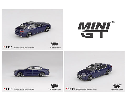 (Preorder) Mini GT 1:64 BMW i7 xDrive60 – Tanzanite Blue Metallic
