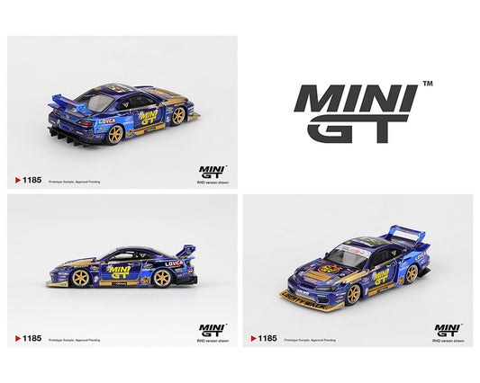 Mini GT 1:64 Nissan LB-Super Silhouette S15 SILVIA #555 Team MINI GT Liberty Walk 2025 Formula Drift Halloween Special – Chrome Blue