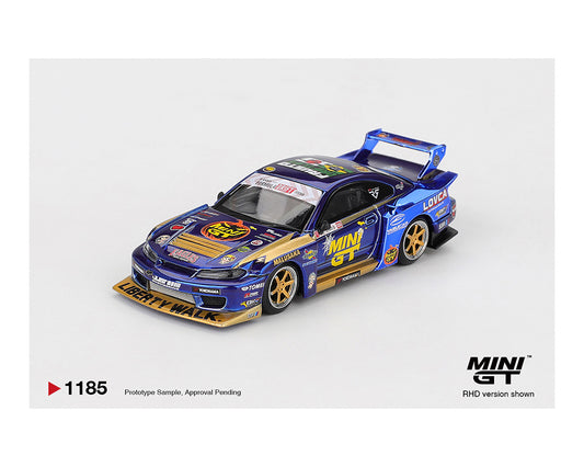 Mini GT 1:64 Nissan LB-Super Silhouette S15 SILVIA #555 Team MINI GT Liberty Walk 2025 Formula Drift Halloween Special – Chrome Blue