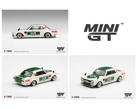 Mini GT 1:64 Nissan Skyline LB-WORKS “HAKOSUKA” – White / Green- Limited Edition