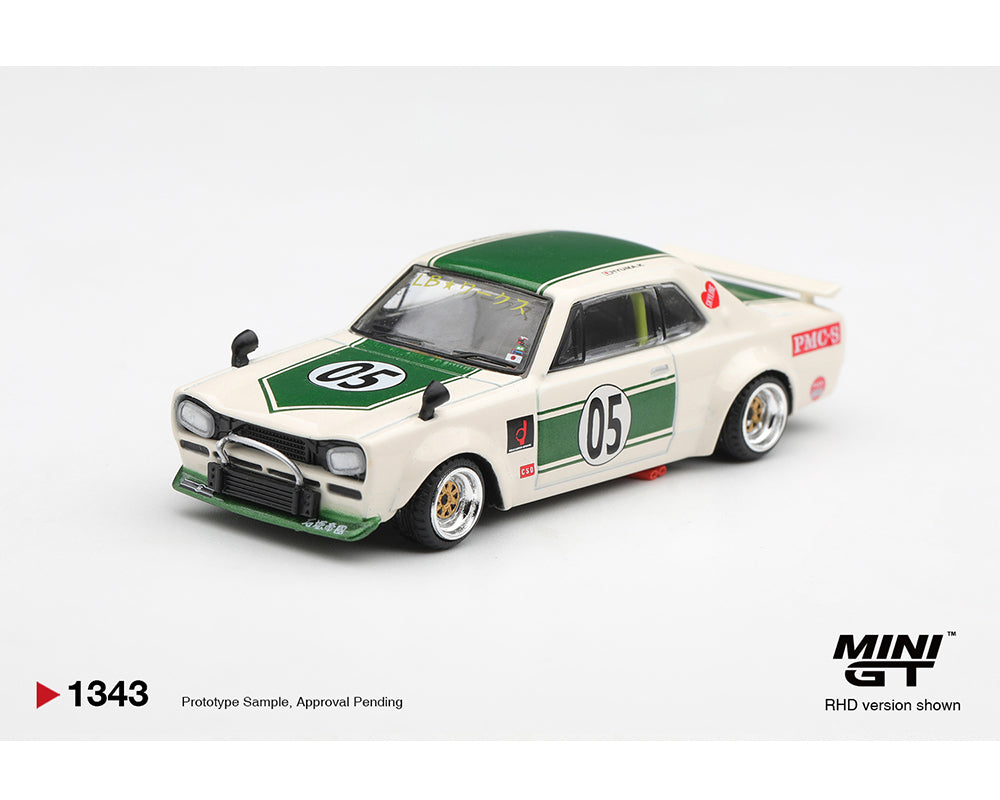 Mini GT 1:64 Nissan Skyline LB-WORKS “HAKOSUKA” – White / Green- Limited Edition