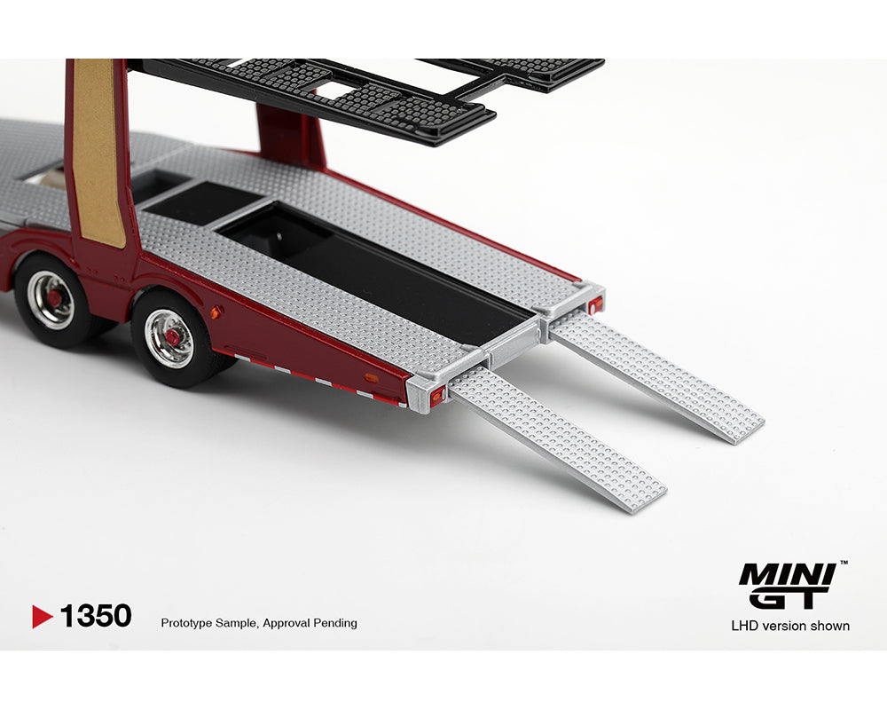 Mini GT 1:64 Scania 770S A6x4NA Car Transporter V8 50th anniversary + Car transporter – Red – Limited Edition