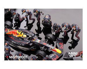 (Preorder) Mini GT 1:64 Oracle Red Bull Racing RB18 #1 Max V. 2022 Abu Dhabi GP Pit Crew Set Limited Edition 5000 Set