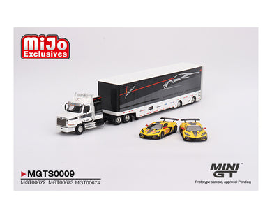 (Preorder) Mini GT 1:64 Chevrolet Corvette C8R Racing Cars #3 & #33 Winners with Western Star Transporter – Mijo Exclusives