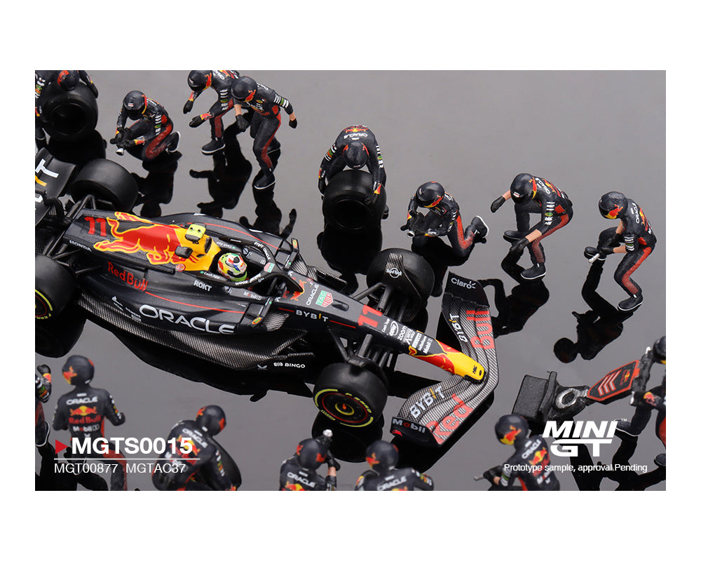 (Preorder) Mini GT 1:64 Oracle Red Bull Racing RB19 #11 Sergio Pérez 2023 F1 Japanese Grand Prix Pit Crew Set Limited Edition 5000 Sets