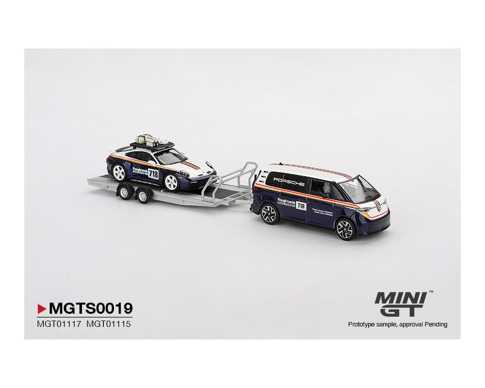 (Preorder) Mini GT 1:64 Porsche 911 Dakar #718 / Volkswagen ID. Buzz Porsche Centrum Gelderland Roughroads Set