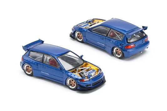 POPRACE 1/64 Pandem Civic EG6 Metallic Blue with Open Hood