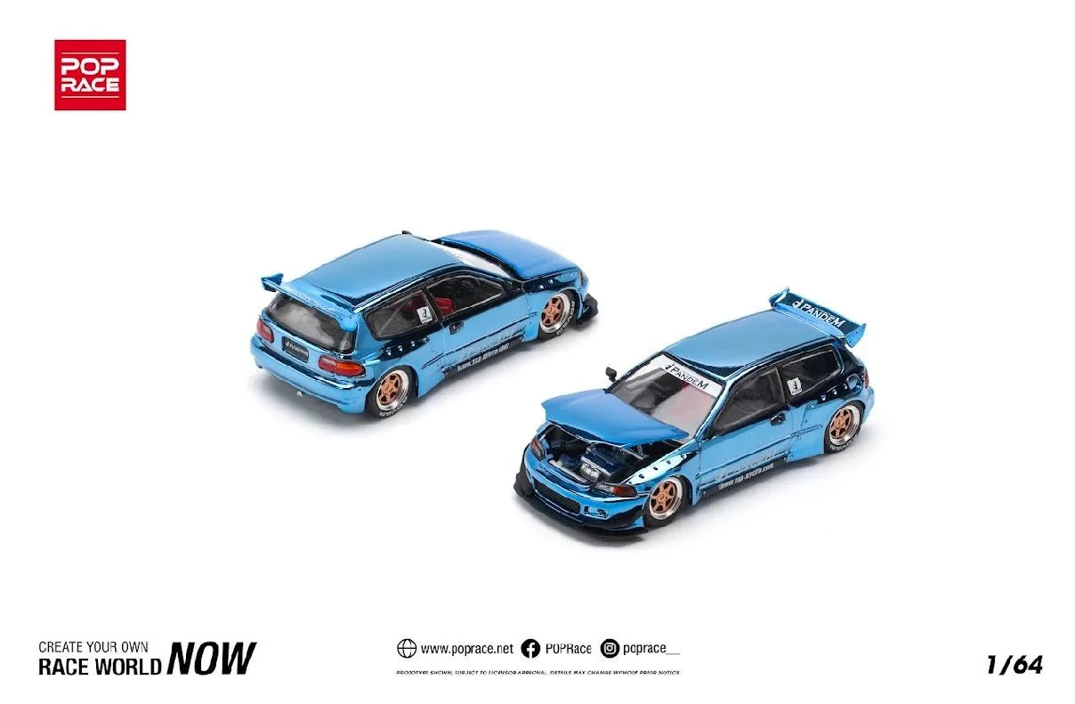 1/64 Pandem Honda Civic Eg6 Blue Metallic Ignition Model
