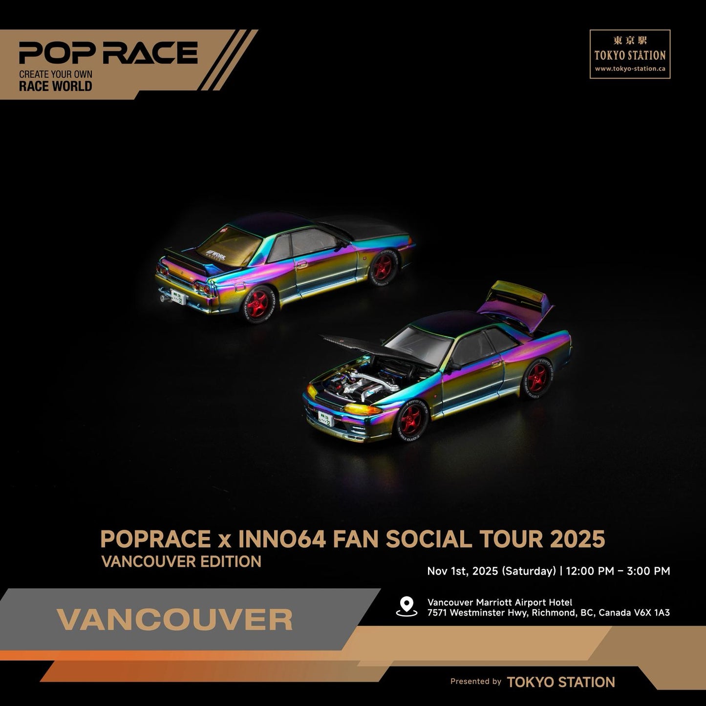 POPRACE 1/64 NIssan SKYLINE GT-R R32 Magic Chrome VANCOUVER Edition