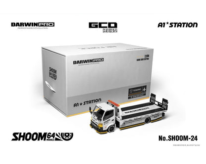 SHOOM64 1:64 DarwinPRO AIRFORCE Hino 300 Custom Drop-Bed Car Carrier – Grey – Special Edition