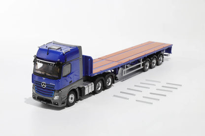 GCD 1/64 Mercedes-Benz Actros 3 axle tractor with retractable trailer (Blue/Grey)