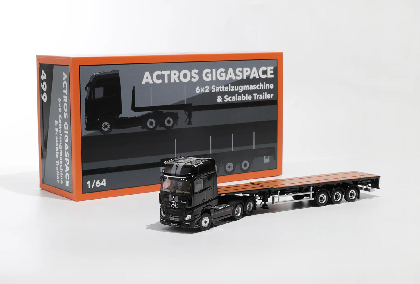 GCD 1/64 Mercedes-Benz Actros 3 axle tractor with retractable trailer Black