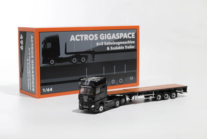 GCD 1/64 Mercedes-Benz Actros 3 axle tractor with retractable trailer Black