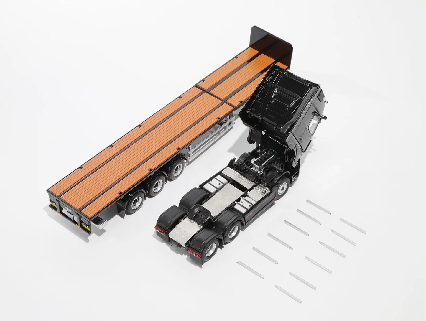 GCD 1/64 Mercedes-Benz Actros 3 axle tractor with retractable trailer Black