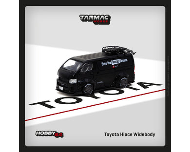 (Preorder) Tarmac Works 1:64 Toyota Hiace Widebody with Rack – Black – Hobby64