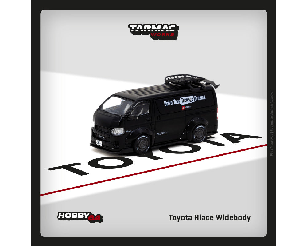(Preorder) Tarmac Works 1:64 Toyota Hiace Widebody with Rack – Black – Hobby64