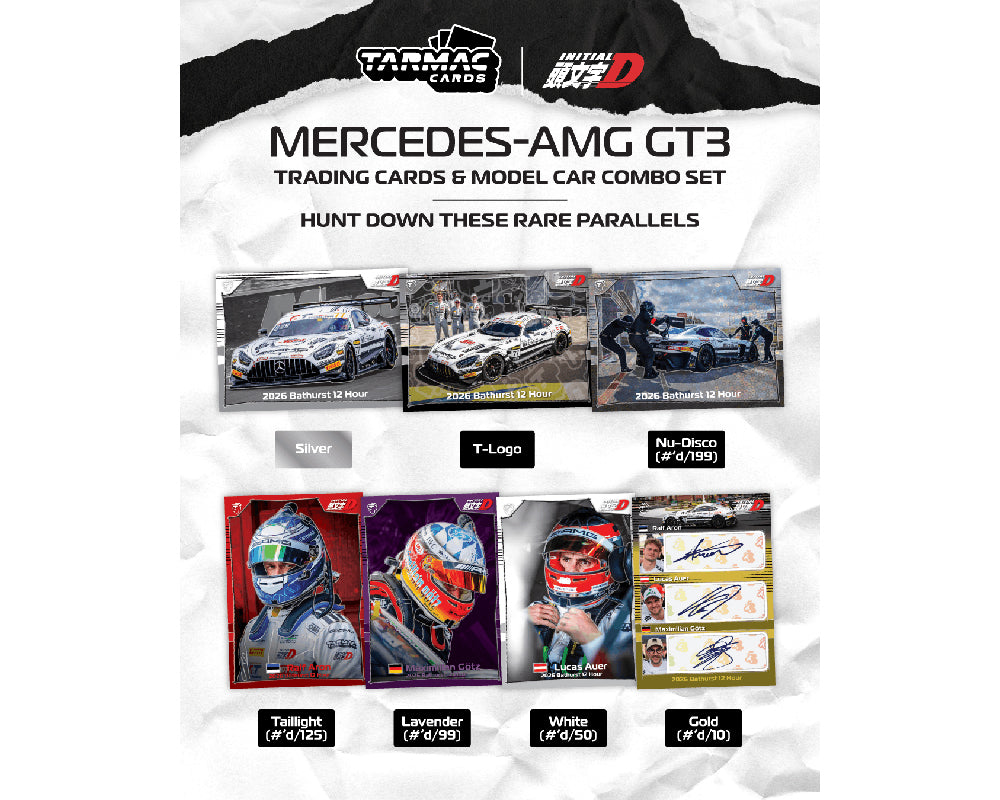 Tarmac Works 1:64 Mercedes-AMG GT3 Bathurst 12h 2026 Craft-Bamboo Racing Ralf Aron / Lucas Auer / Maximilian Götz Model Car + Trading Cards Combo Set- Hobby64