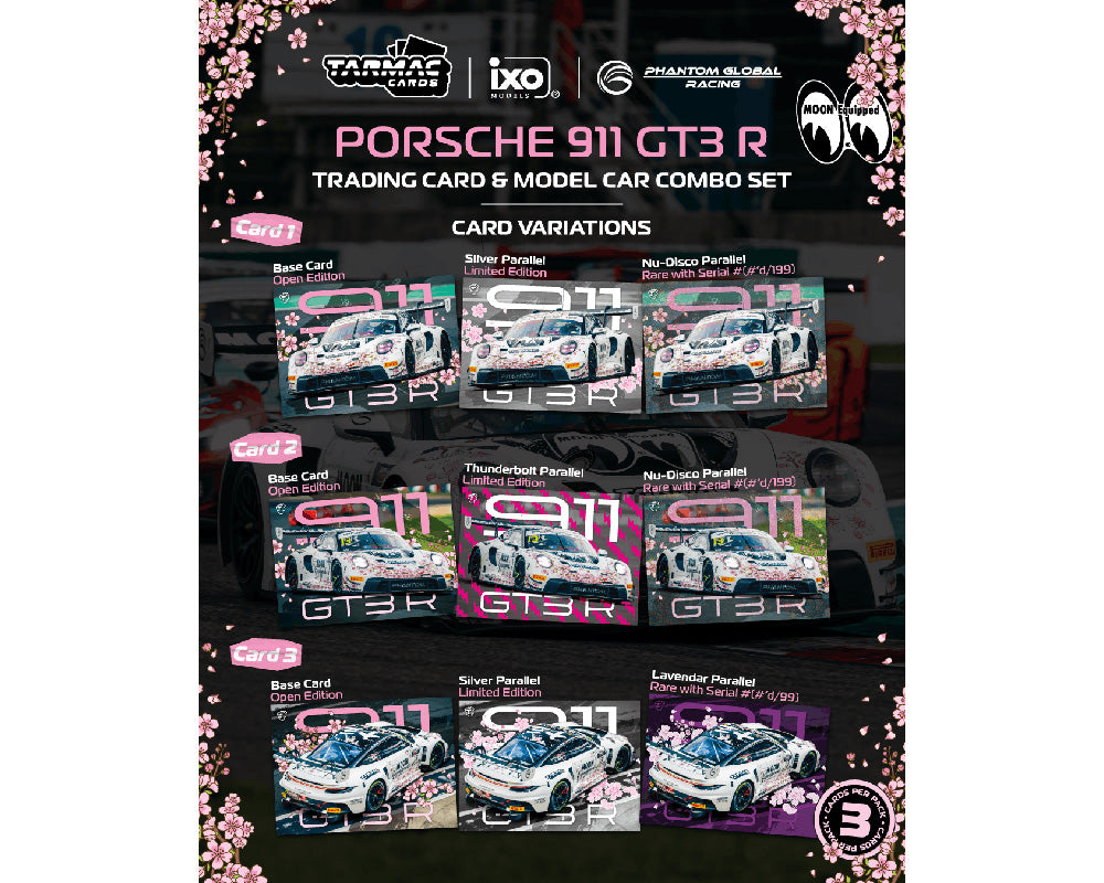 Tarmac Works 1:64 Porsche 911 GT3 R Suzuka 1000km – Intercontinental GT Challenge 2025 Phantom Global Racing Sun Jingzu / Adderly Fong / Nico Menzel Model Car + Trading Cards Combo Set