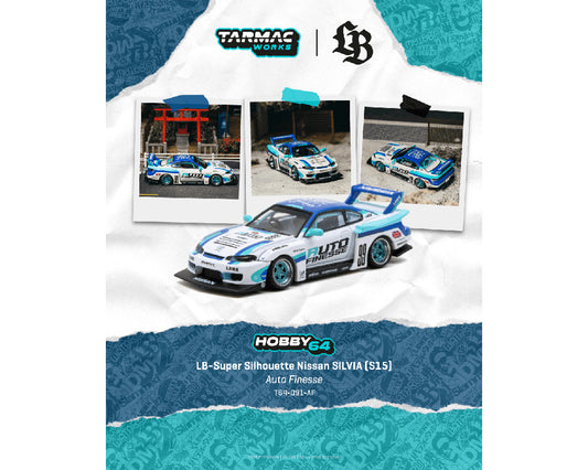 Tarmac Works 1:64 LB-Super Silhouette Nissan SILVIA (S15) Auto Finesse – White – Hobby64