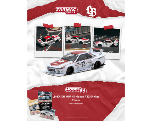 Tarmac Works 1:64 LB-KAIDO WORKS Nissan R32 Skyline Tarmac Model Car + Trading Cards Combo Set- Hobby64