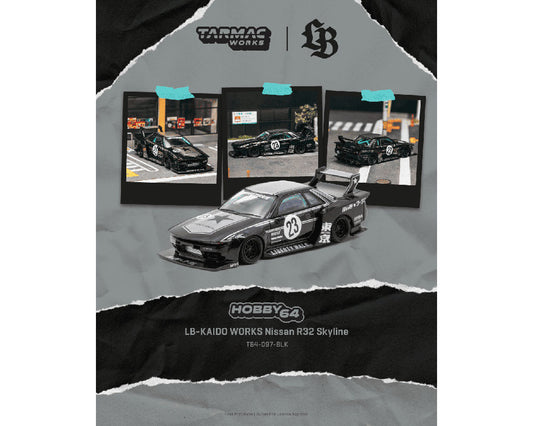 Tarmac Works 1:64 LB-KAIDO WORKS Nissan R32 Skyline – Black – Hobby64