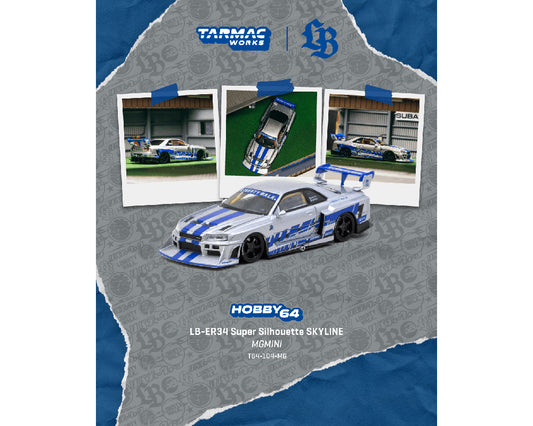 Tarmac Works 1:64 LB-ER34 Super Silhouette SKYLINE MGMINI – Silver – Hobby64