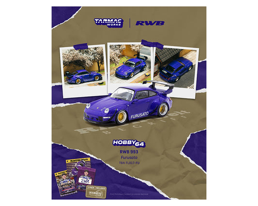 Tarmac Works 1:64 RWB 993 Furusato Model Car + Trading Cards Combo Set