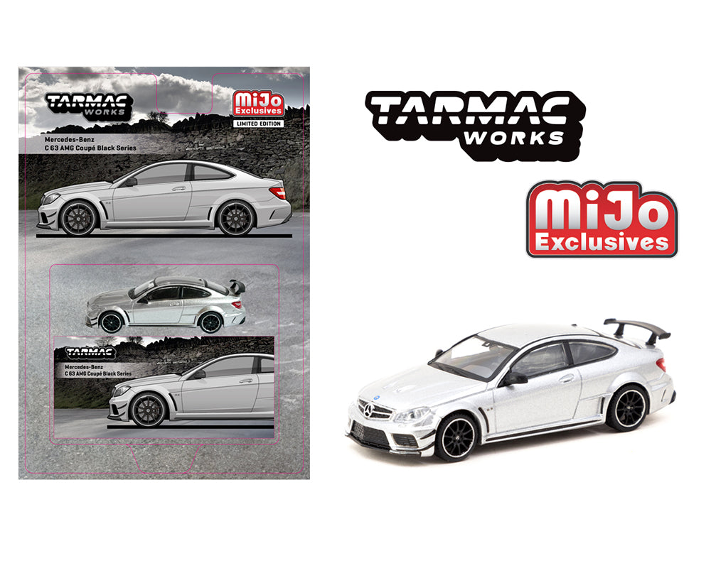 Tarmac Works 1:64 Mercedes-Benz C 63 AMG Coupé Black Series – Silver Metallic- Global64 – Mijo Exclusives