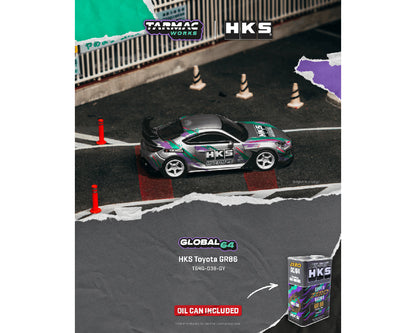 Tarmac Works 1:64 HKS Toyota GR86 – Blue Metallic – Global64 – Metal Oil can Packaging