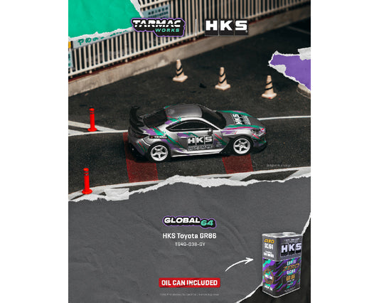Tarmac Works 1:64 HKS Toyota GR86 – Blue Metallic – Global64 – Metal Oil can Packaging