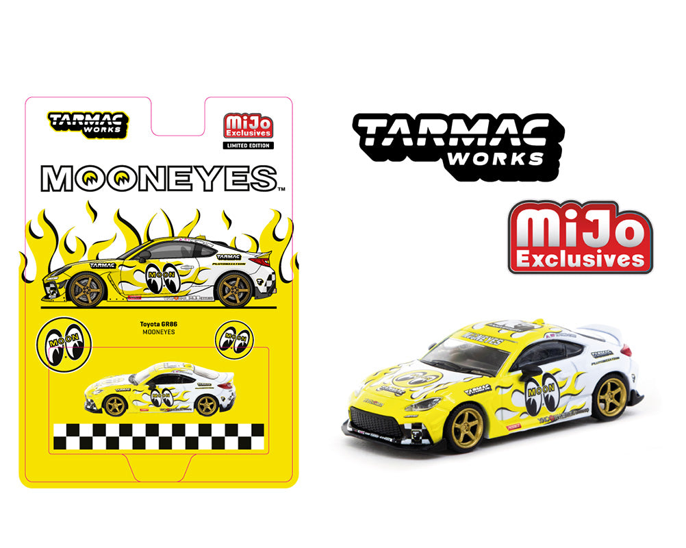 (Preorder) Tarmac Works 1:64 Toyota GR86 MOONEYES – Yellow – Global64 – MiJo Exclusives Limited Edition