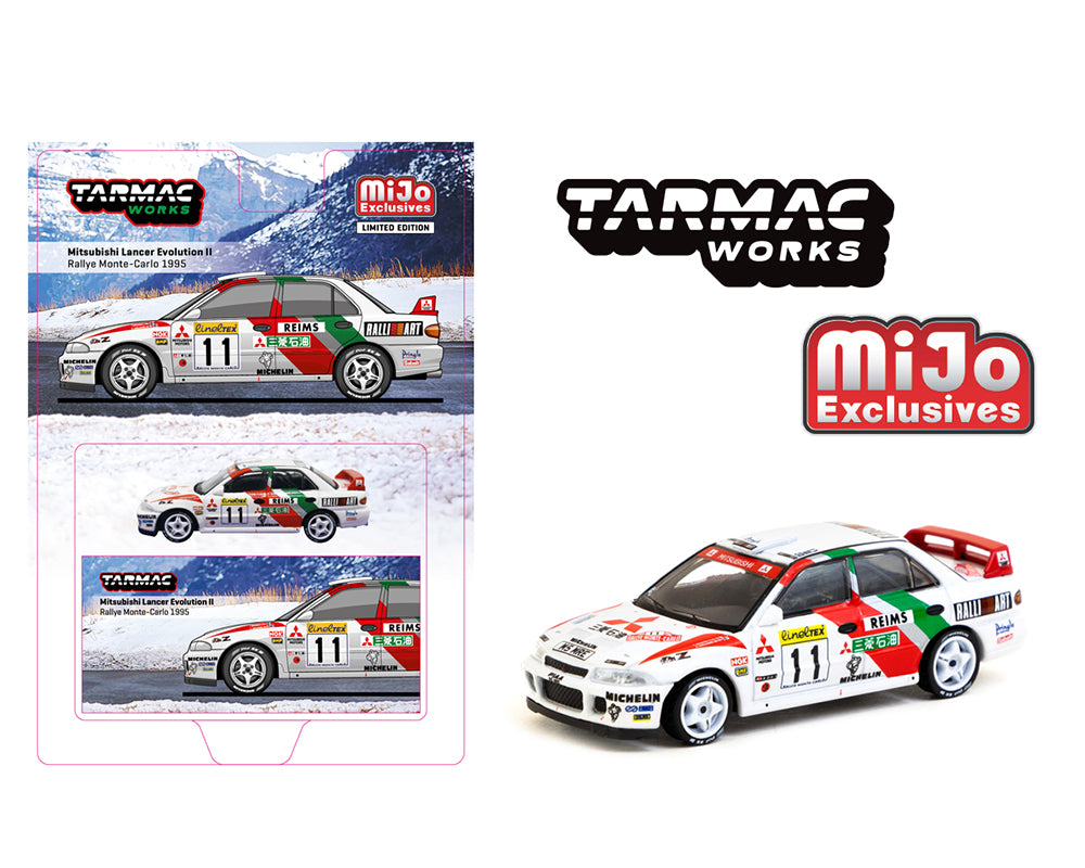 (Preorder) Tarmac Works 1:64 Mitsubishi Lancer Evolution II Rallye Monte-Carlo 1995T. Mäkinen / S. Harjanne – MiJo Exclusives