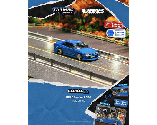 Tarmac Works 1:64 URAS Skyline ER34 – Blue – Global64