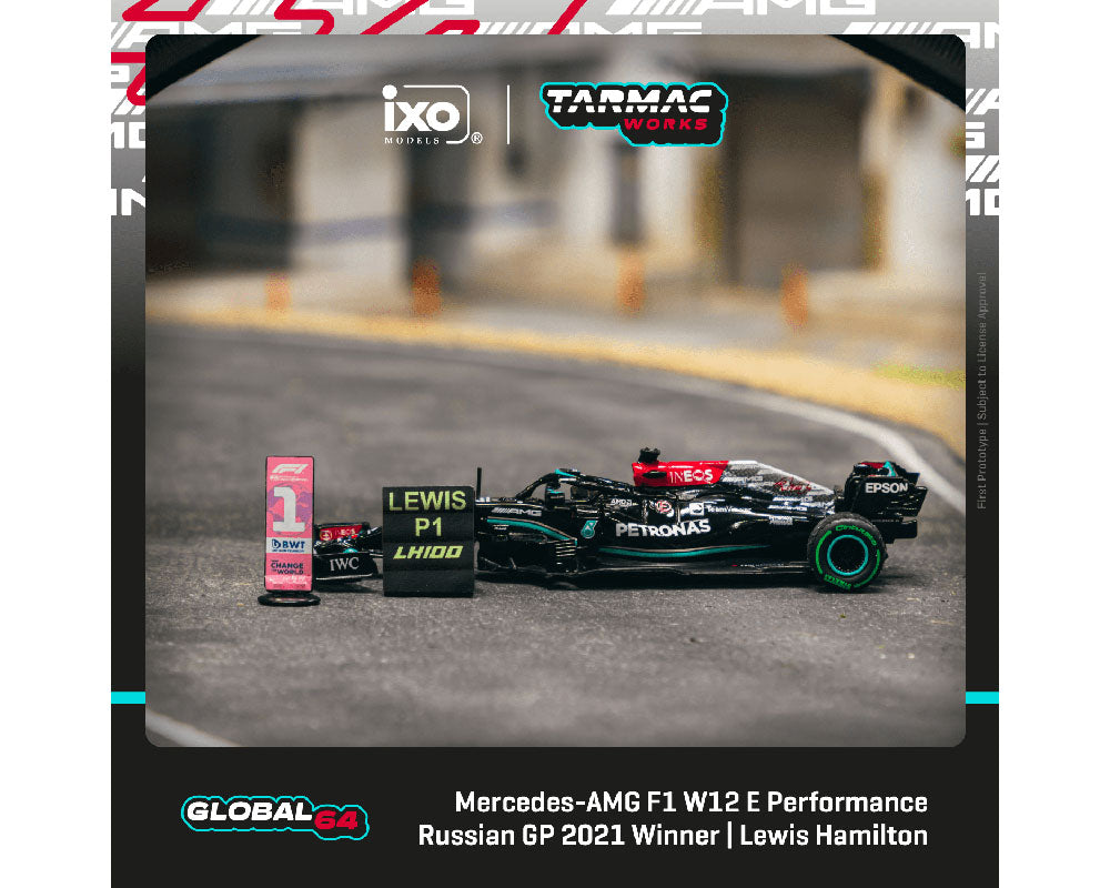 Tarmac Works 1:64 Mercedes-AMG F1 W12 E Performance Russian Grand Prix 2021 Winner 100th Win – Lewis Hamilton