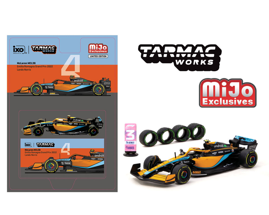 Tarmac Works 1:64 McLaren MCL36 Emilia Romagna Grand Prix 2022 Lando Norris- MiJo Exclusives