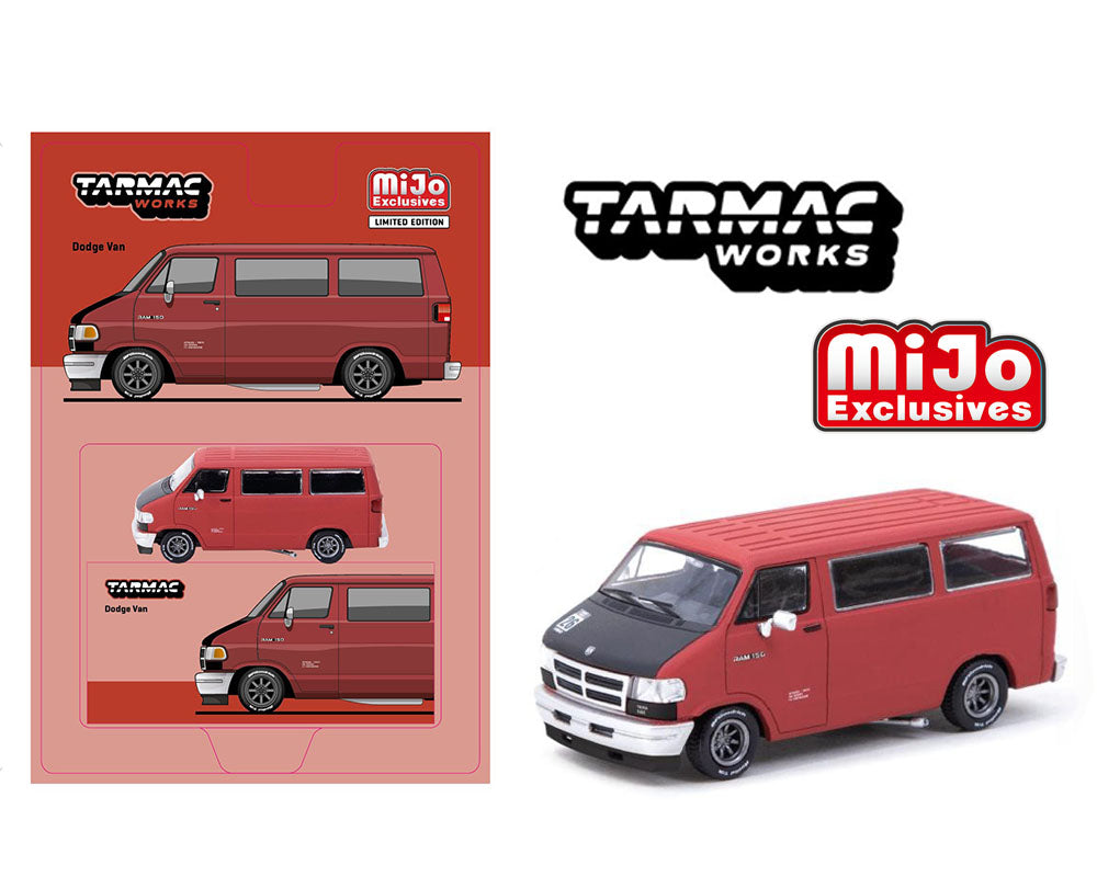 (Preorder) Tarmac Works 1:64 Dodge Van – Red – MiJo Exclusives