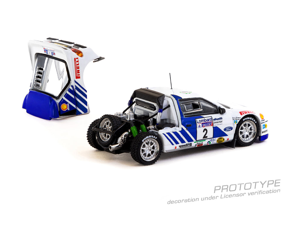 Tarmac Works 1:64 Ford RS200 Lombard RAC Rally 1986 Stig Blomqvist / Bruno Berglund – Red – Road64