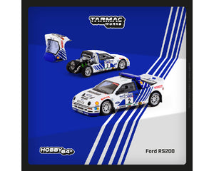 (Preorder) Tarmac Works 1:64 Ford RS200 Lombard RAC Rally 1986 Stig Blomqvist / Bruno Berglund – Red – Road64