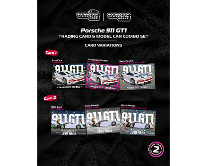 Tarmac Works 1:64 Porsche 911 GT1 w/ Trading Card – White – Hobby64+