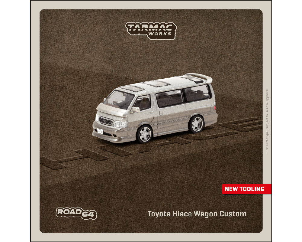 (Preorder) Tarmac Works 1:64 Toyota Hiace Wagon Custom – Silver / Brown