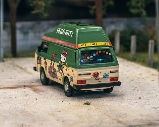 Tarmac Works 1:64 Schuco Volkswagen T3 Camper Van Hello Kitty – Beige Green – Collab64