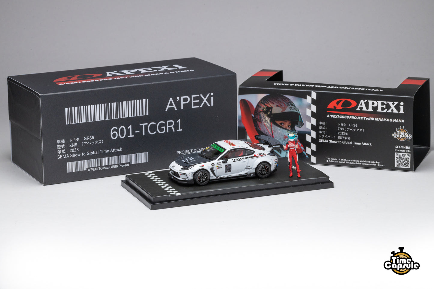 A’PEXi x Time Capsule 1/64 Toyota TOM'S GR86 Time Attack 2023 Maaya Orido & Hana Burton