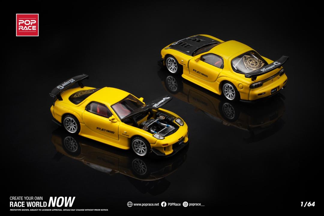 BSC 1/64 Scale Mazda RX-7 FD3S Yellow Diecast Car Model Toy