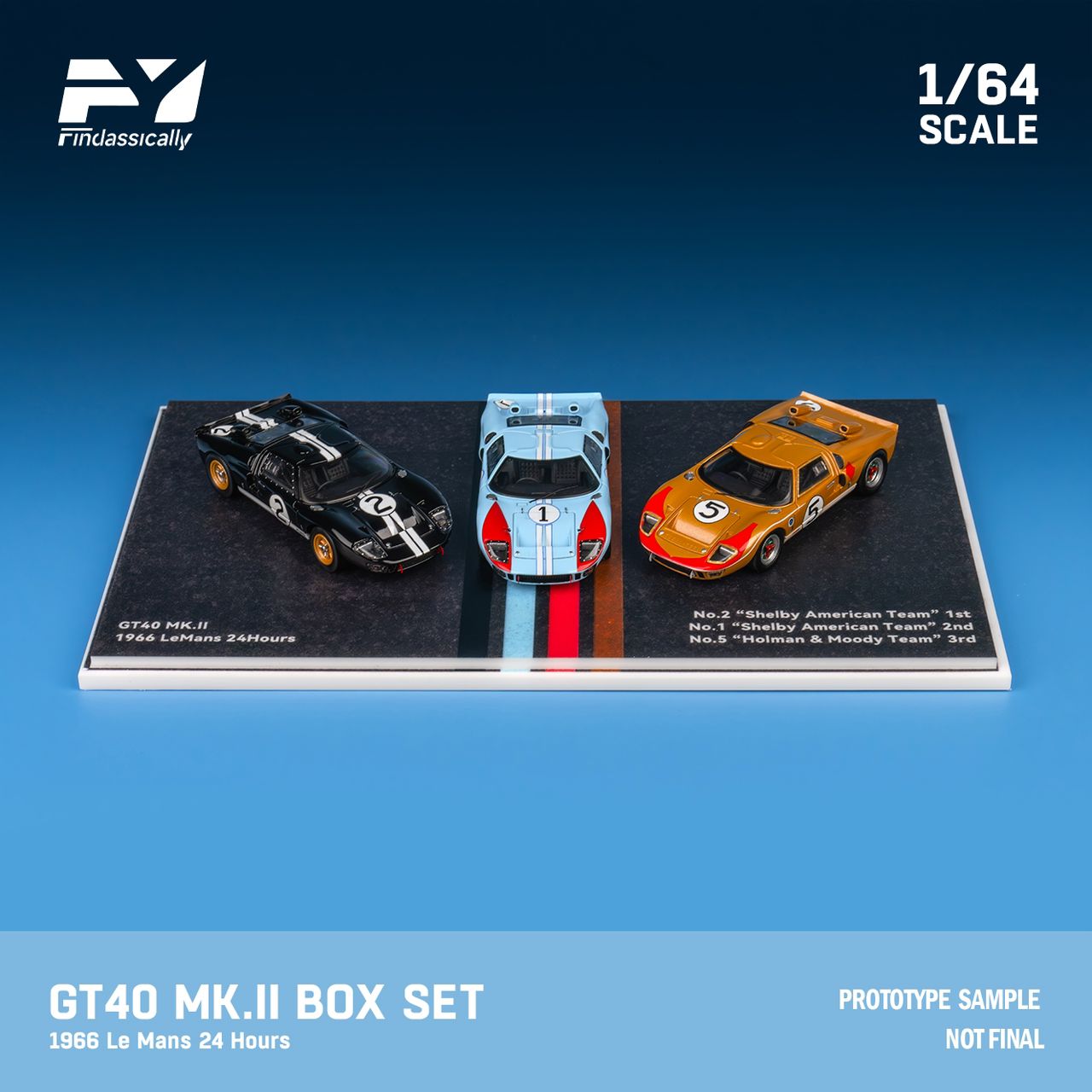 Preorder) Findclassically 1/64 Ford GT40 Mk.2 1966 LeMans 3 Cars