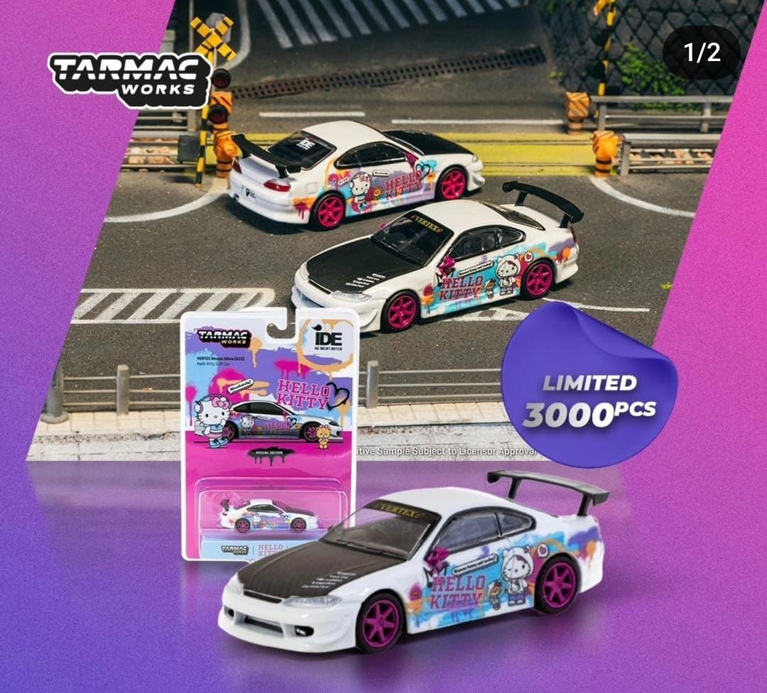 Tarmac Works 1:64 VERTEX Nissan Silvia S15 Hello Kitty Drift Car IDE Limited Edition