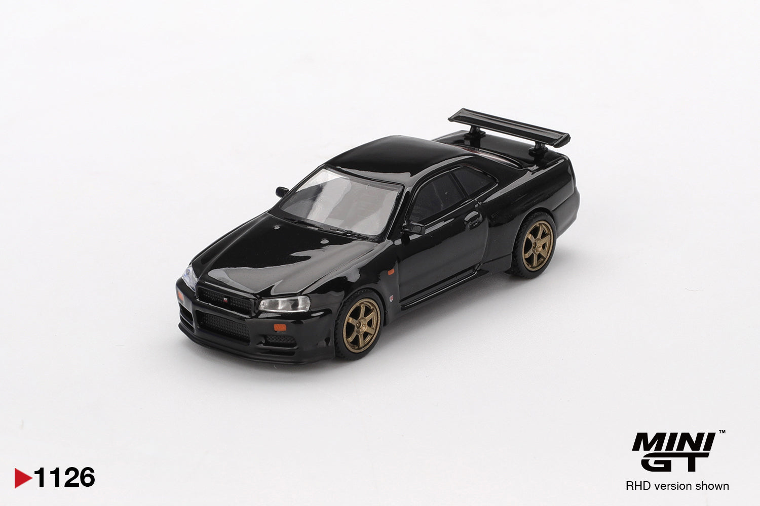Mini GT 1:64 Nissan Skyline GT-R (R34) V.Spec Black Pearl W/ TE37
