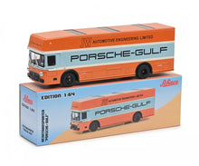 Load image into Gallery viewer, Schuco 1:64 Mercedes-Benz Renntransporter Porsche Gulf