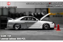 Load image into Gallery viewer, Focal 1:64 Nissan Skyline R33 GTR with open hood Silver/White